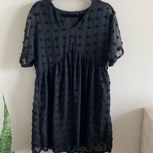 Black swing mini swing dress woth embroidered polka dots MEDIUM